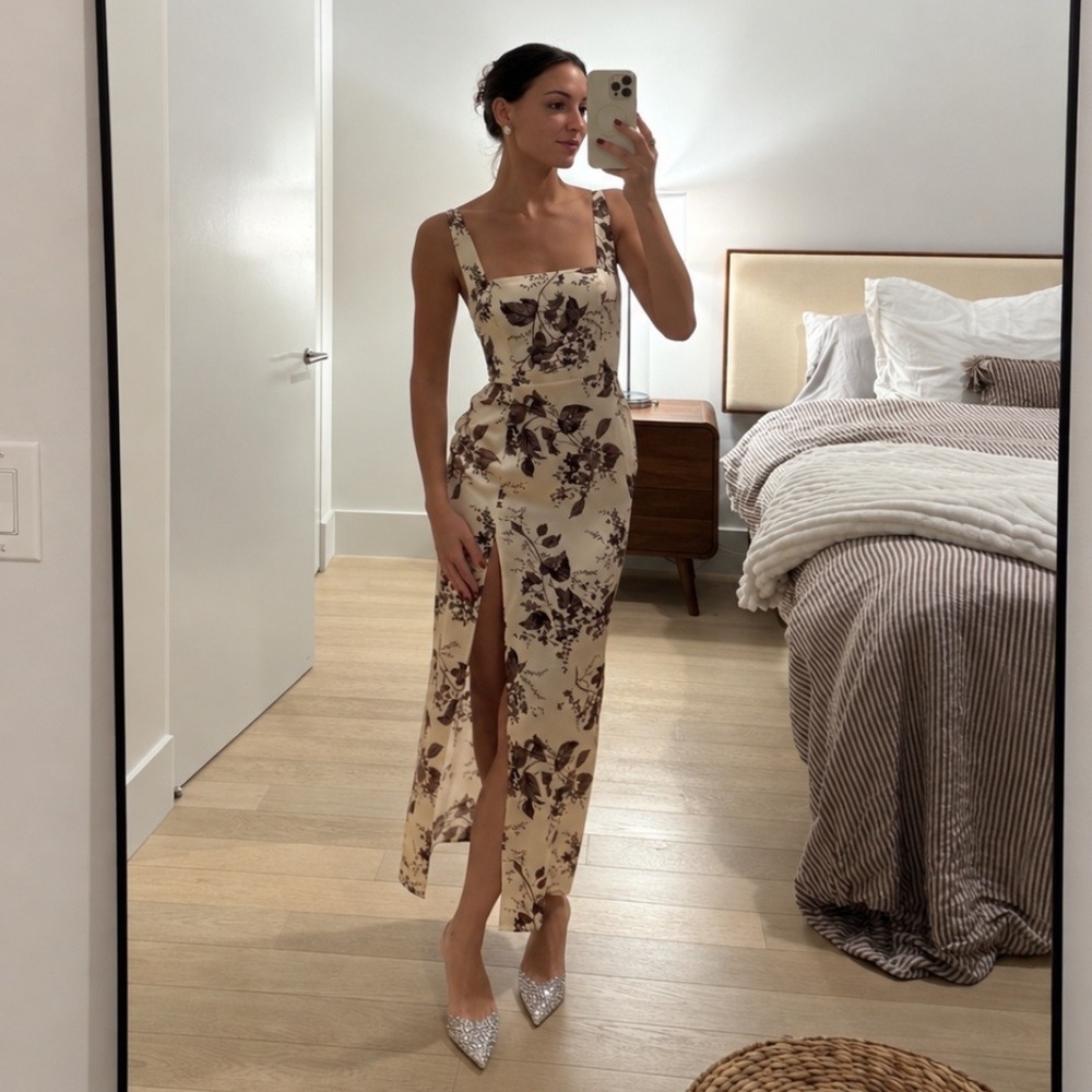 Reformation | Solay 100% Silk Floral Long Maxi Dress in Dylan Brown | Size 2